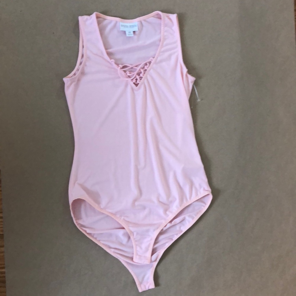 Pink lace up body suit